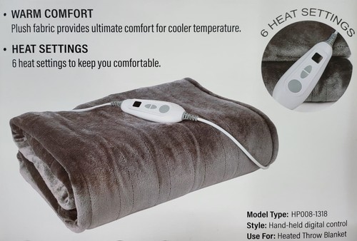 ELECTRIC HEATED THROW OVER BLANKET BLACK SOFT FLEECE WASHABLE 130 x 180 CM BLACK - Picture 9 of 16