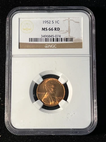 1952 S LINCOLN WHEAT CENT NGC MS 66 RD 074