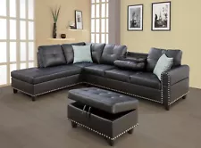Faux Leather Sectional L-Shaped Sofa Set  Living Room Couch w/ Storage Ottoman