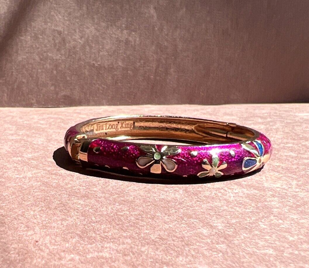 【腕元輝くゴージャス】CHANEL★バングル Vintage Jiu Long Xing Gold Tone Cloisonné Cerise Enamel