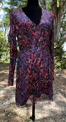 french connection leopard sequin dress FRENCH CONNECTION NWT Inari Long Sleeve Leopard Sequin Mini Dress US 6 S  NWOT
