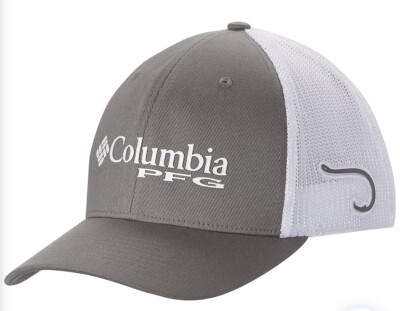 Columbia PFG FISH  Logo Mesh Ball Cap Gray/white .Flexfit NWT