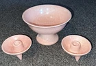 Red Wing Pottery Pink Speckled Set Candle Holders M 1505 & Pedestal Bowl #5022