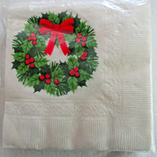 VTG 1970's NIP Hallmark Beverage 16 Napkins Sealed Christmas Wreath Holly Berry