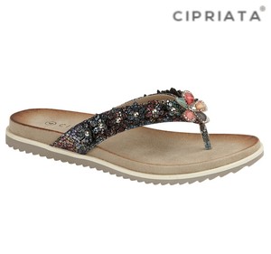 LADIES FLOWER Padded Toe Post Flip Flops Sandals Black Sparkly Size 3 4 5 6 7 8 | eBay