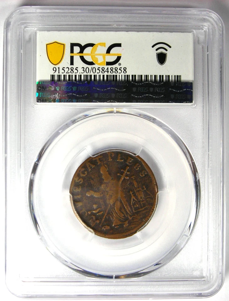 1670 New Jersey St Patrick Farthing Colonial Coin 1/4P - PCGS VF30 - $1900 Value - Image 3 of 4