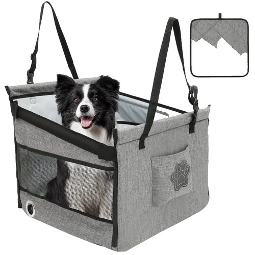 Dog Car Booster Seat For Small Dogs – Side Straps For Safety, Up To 25lbs, Washable Oxford Fabric