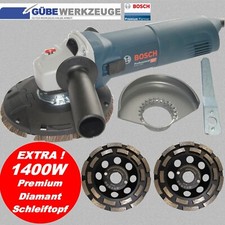 Betonschleifer Set BOSCH Winkelschleifer1400W + Absaughaube 2xDiamantschleiftopf
