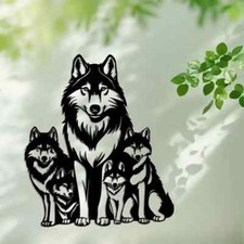 Wolf Familie Metall Schwarz Wand Fenster Bild Deko Schild Hochzeit Husky Welpen