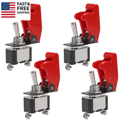 #ad 4 Pack Heavy Duty Rocker Toggle Switch 12V 20A Red Cover SPST On Off 2Pin Racing $19.42