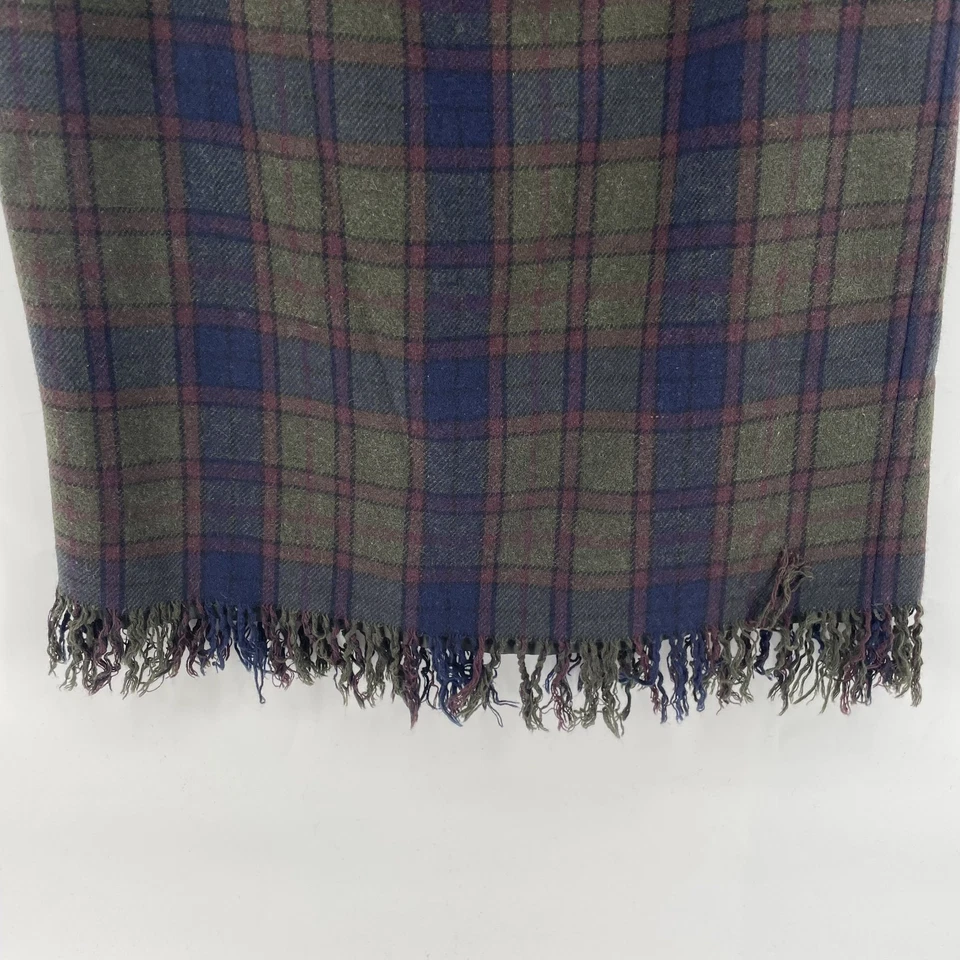 Vintage Midi Blanket Fringe Skirt 16P Wool Blend Green Red Blue Plaid Money - Image 3 of 4
