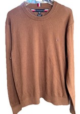 Tommy Hilfiger Mens Pima Cotton Cashmere Sweater XXL Brown Crew Neck Lightweight