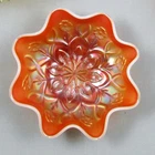 DUGAN WISHBONE & SPADES PEACH OPALESCENT CARNIVAL GLASS BERRY BOWL OPAL