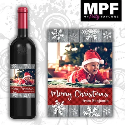 MY PARTY FAVOURS Personalised Photo CHRISTMAS Wine Bottle Label Gift - Any Message & Photo XMAS