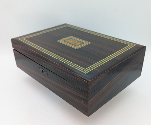 Edwardian Travel Writing Desk Box Faux Rosewood, Velvet Interior with Key 11.5"