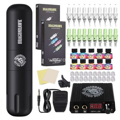 Dragonhawk Tattoo Komplett Sets Tätowiermaschinen Power Supply Cartridges Nadeln