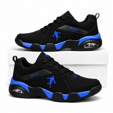 Men's Black Blue Sport Sneakers Air Cushion Walking Running Shoes Lace Up