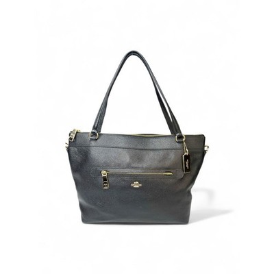Coach Taylor Black Pebbled Leather Zip Top Tote Shoulder Crossbody Bag