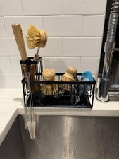 Kitchen Sink Caddy Sponge Holder with Brush Holder Self Drain Tray Stainless