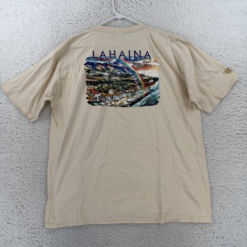 Crazy Shirts Mens XL Beige Lahaina Maui Watercolor Tee T-Shirt Hawaii 201772004