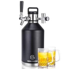 128oz Double-Walled Mini Keg Growler, Stainless Steel Vacuum Insulated Home D...
