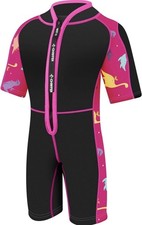 Kids Shorty Wetsuit Medium Pink Front Zip Dinoprint 2mm Kayak Beach New