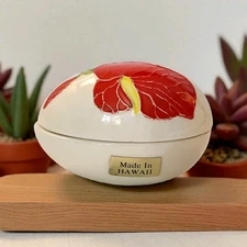 Vtg Rare Santa Anita Ware Anthurium Trinket Dish Egg Shaped Made In Hawaii EC 
