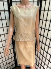 Women's Maggy London 10 Golden Beige 100 Silk Summer Skirt Suit