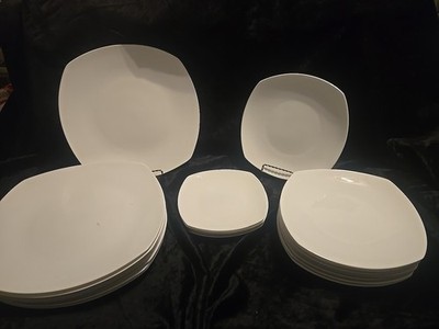 (Revised) *37*Pc Set Of Gorham Boulder Creek White Square Dinner Plates And Mugs