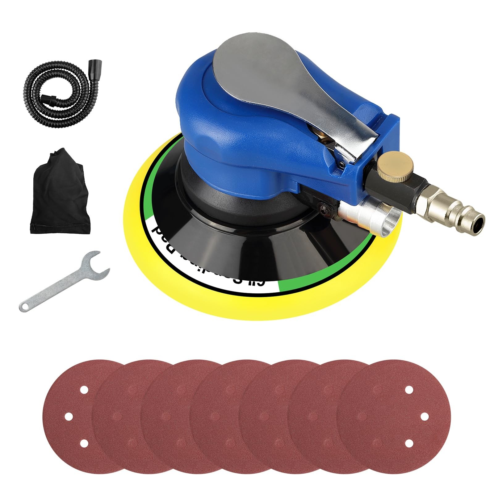 Uten 6"" Air Random Orbital Sander Dual Action Pneumatic Palm with...
