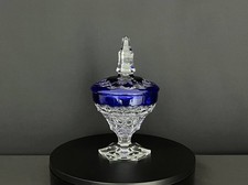 Bonbonnière couverte en cristal taillé bleu overlay Val Saint Lambert