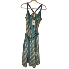 Lux Anthropologie dress turquoise S Striped Wrap 100% Cotton Hippie Bohemian