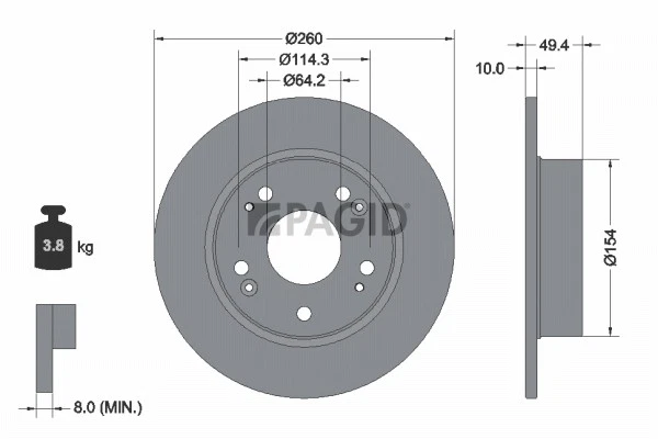 2x PAGID Disque De Frein Plein Ø260mm Pour Honda Accord VII CL - Photo 1/1