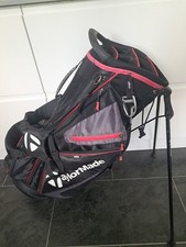 TAYLORMADE CARRY STAND GOLF BAG WITH DOUBLE SHOULDER STRAP, BLACK WITH RED TRIM