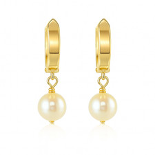 14k Yellow Gold Freshwater Pearl Huggie Dangle Earrings