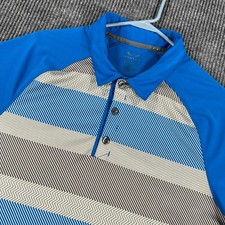 Oakley Polo Shirt Mens Large Blue Striped Short Sleeve Regular Fit Performance