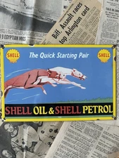 VINTAGE 1932 SHELL OIL & SHELL PETROL 8X12 INCHES PORCELAIN ENAMEL SIGN