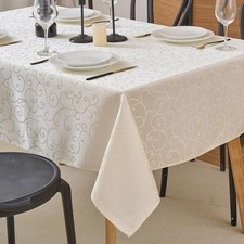 Jacquard Rectangular Tablecloth, Ivory Swirl Floral, Spill-Proof Stain Resist...
