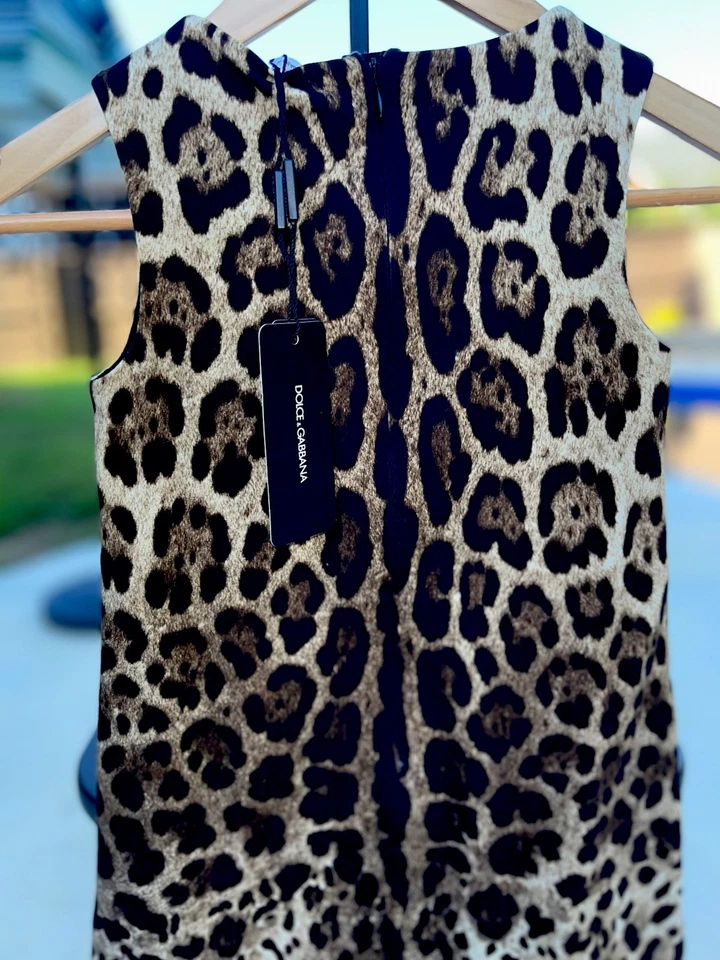 Dolce & Gabbana Girls Leopard Print Interlock Midi Dress NWT Sz 8 - Image 4 of 4