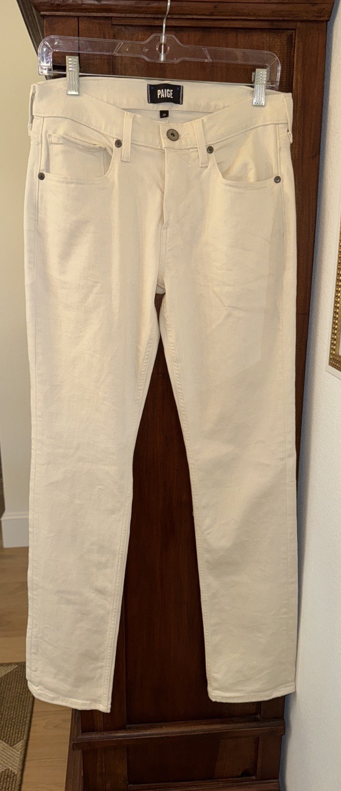 Paige Federal Jeans Men's 29 x32 Ivory Straight Leg Stretch Denim Pants