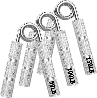 Silver Metal Hand Gripper Set,50LB-400LB 13 Pack No Slip Heavy-Duty Grip Stre...