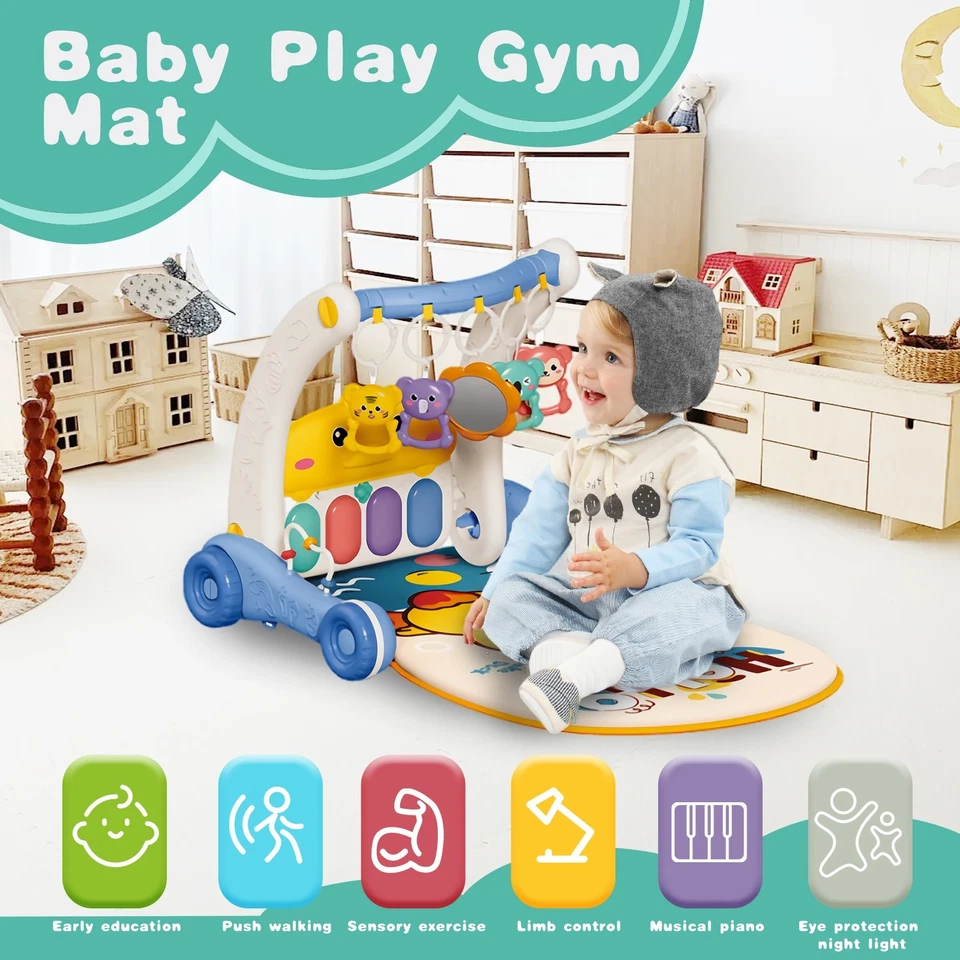 Игровой коврик 2 в 1 для детского тренажерного зала с ходьбой, краном, фортепиано, коврик для фитнеса 0-18 месяцев - Изображение 4 из 4