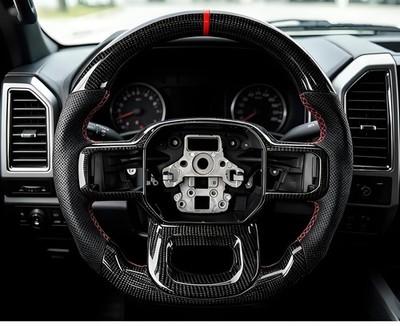 Real Carbon Fiber Steering Wheel For Ford Ford Raptor F150 21-25 Red stitching 