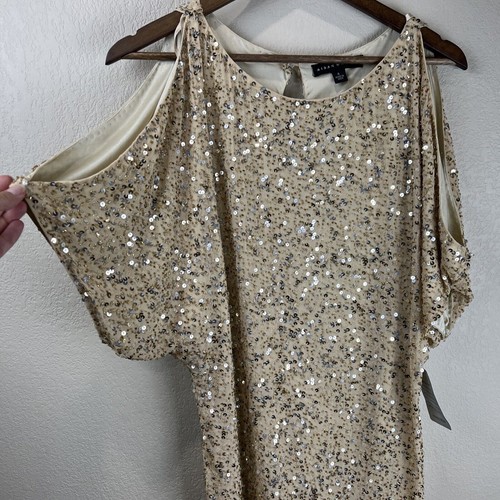 Aidan Mattox Dress Women 4 gold Beaded Sequin Mini Embellished - Picture 3 of 10