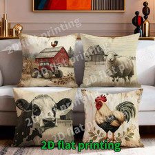 X4 Farm Yard Cushion Covers Rustic Look Chicken, Cow, Tractor & Sheep NEW