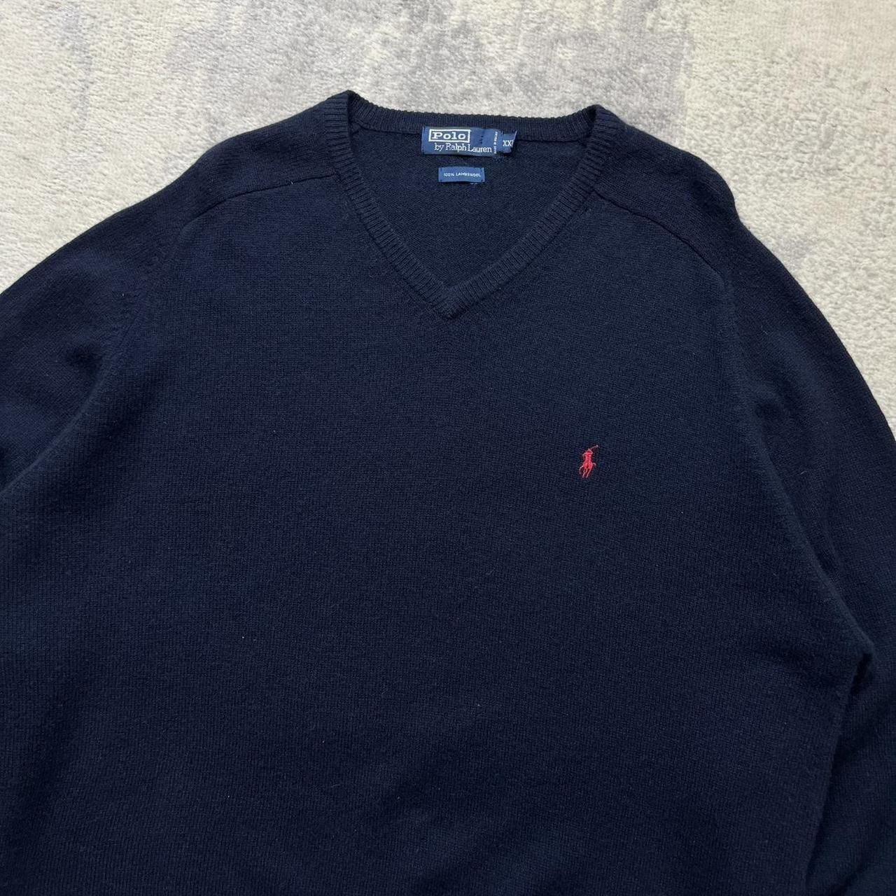 Polo Ralph Lauren Jumper 2XL Men's V-Neck Lambswool Navy Embroidered Logo image 2