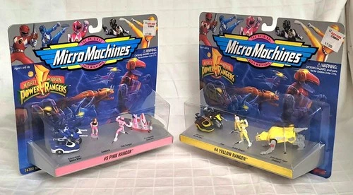 Lot 2 Vtg 1994 MICRO MACHINES Mighty Power Rangers. Yellow & Pink. Galoob. MOC