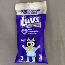 NEW Luvs Bluey Size 4 Platinum Protection Diapers Travel 3 Pack Latex Free