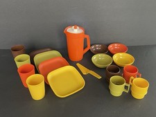 Adorable Vintage Tupperware Toys Set, 18 Pieces Retro Mini Plates, Cups, Pitcher
