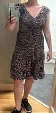 ZARA - dress, black w/pink roses, UK 12